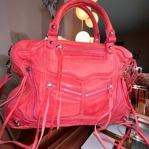 Rebecca Minkoff Leather Moto Fringe Tote in Pink